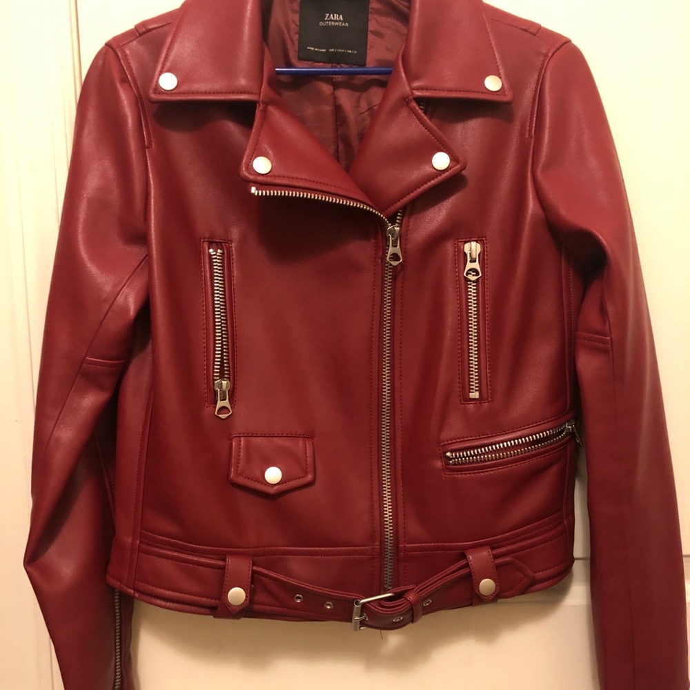 Burgundy Leather Moto Jacket